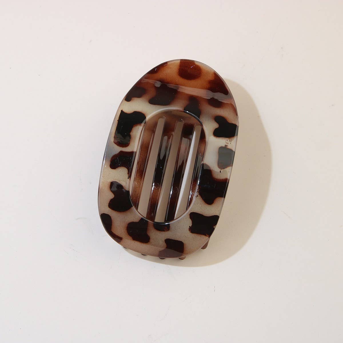 Oval Flat Hair Clip for Women - white leopard