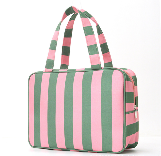 Large Storage Color‑Block Striped Makeup Bag