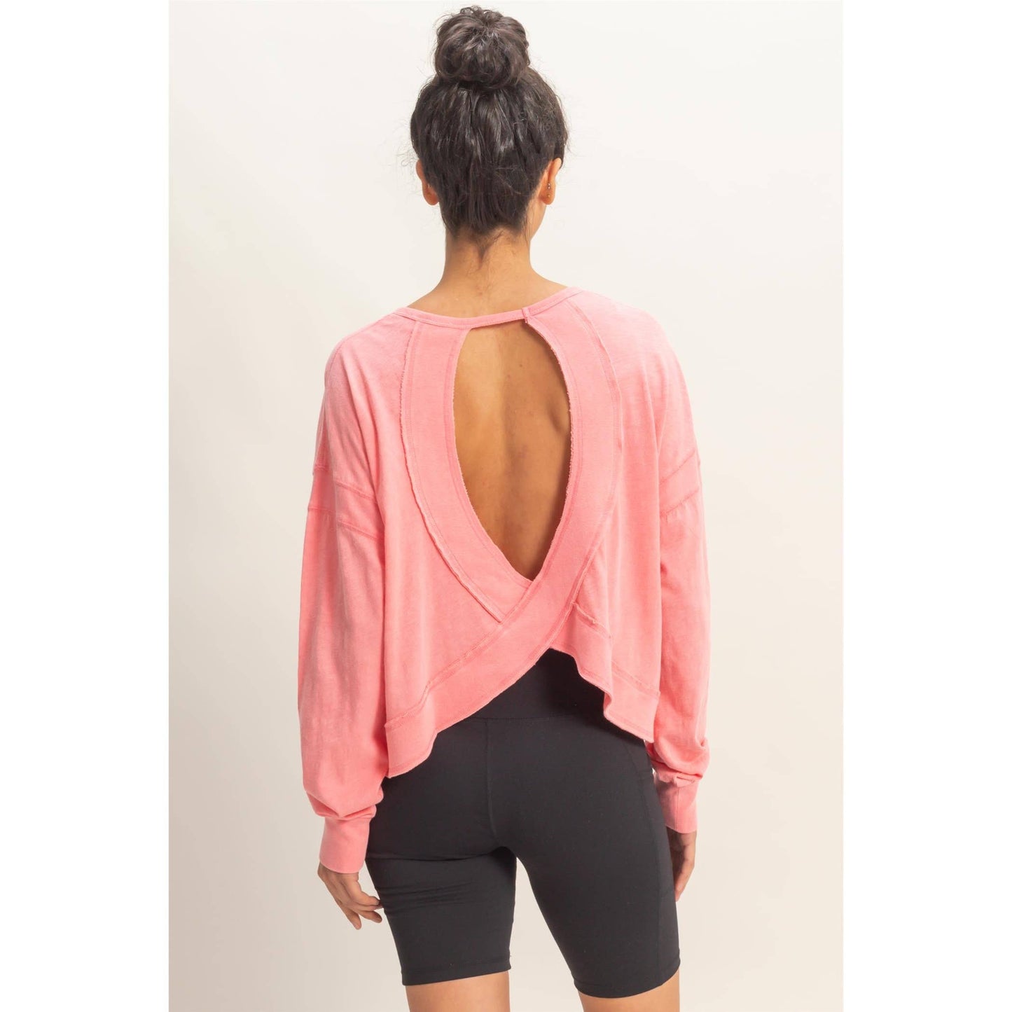Cross Detail Open Back Long-Sleeve Top