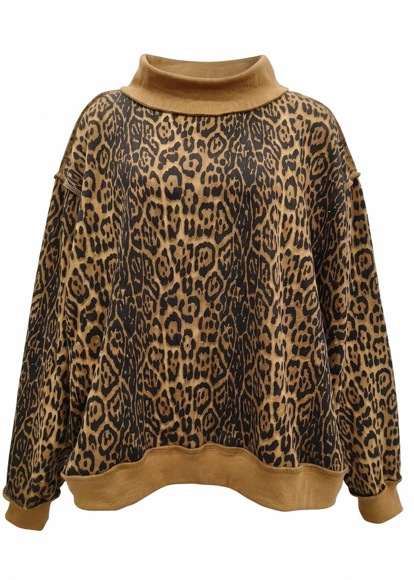 Cheetah-Patterned Mock-Neck Sweatshirt