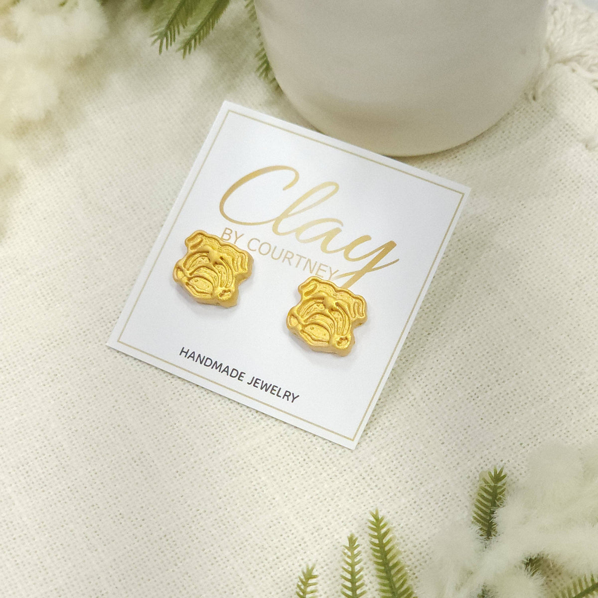 White and Gold Bulldog Earrings
