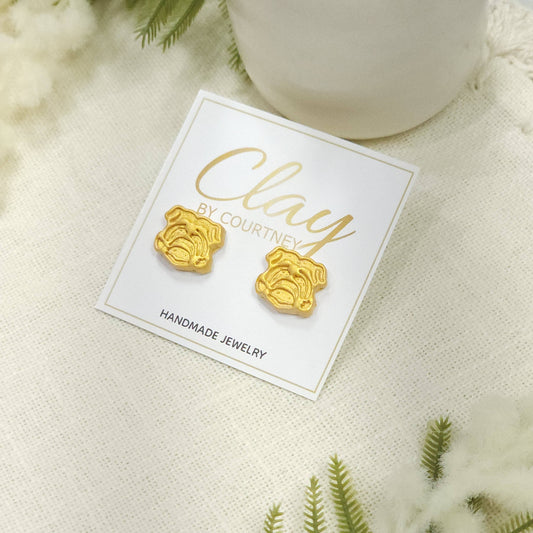 White and Gold Bulldog Earrings