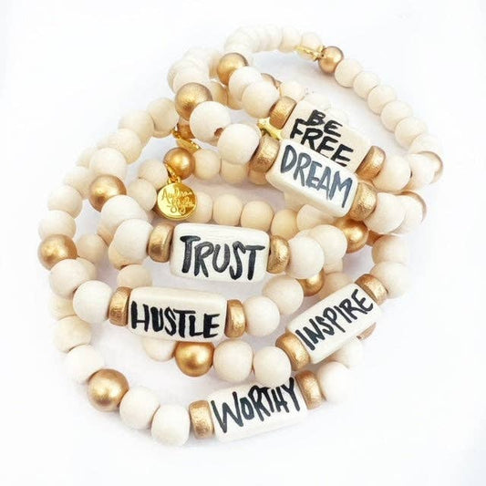 Affirmation Word Beaded Bracelets Inspirational - Off White