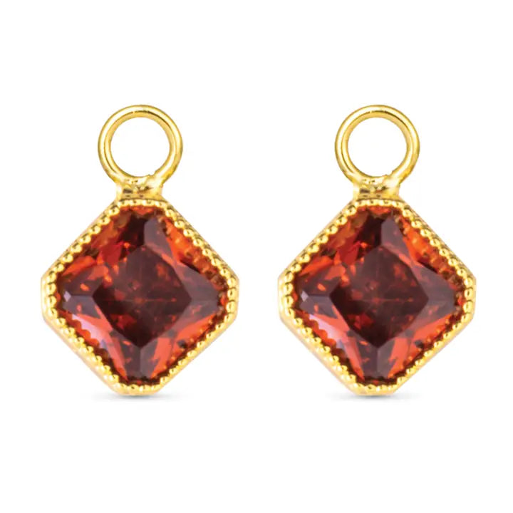 Burgundy Square Cz Earring Charm - Gold