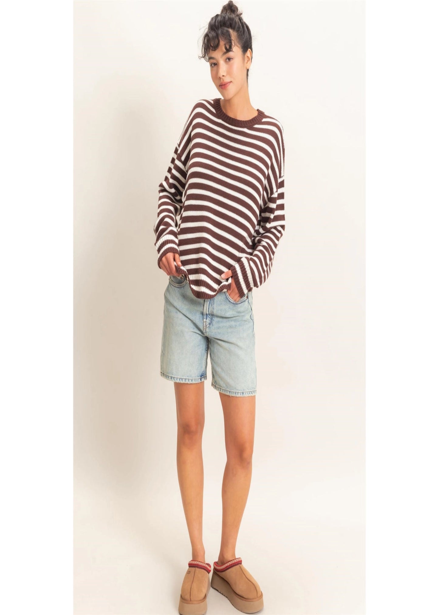 ABBI SWEATER - DARK BROWN STRIPE