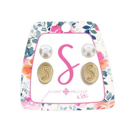 INITIAL PEARL STUD EARRING-S