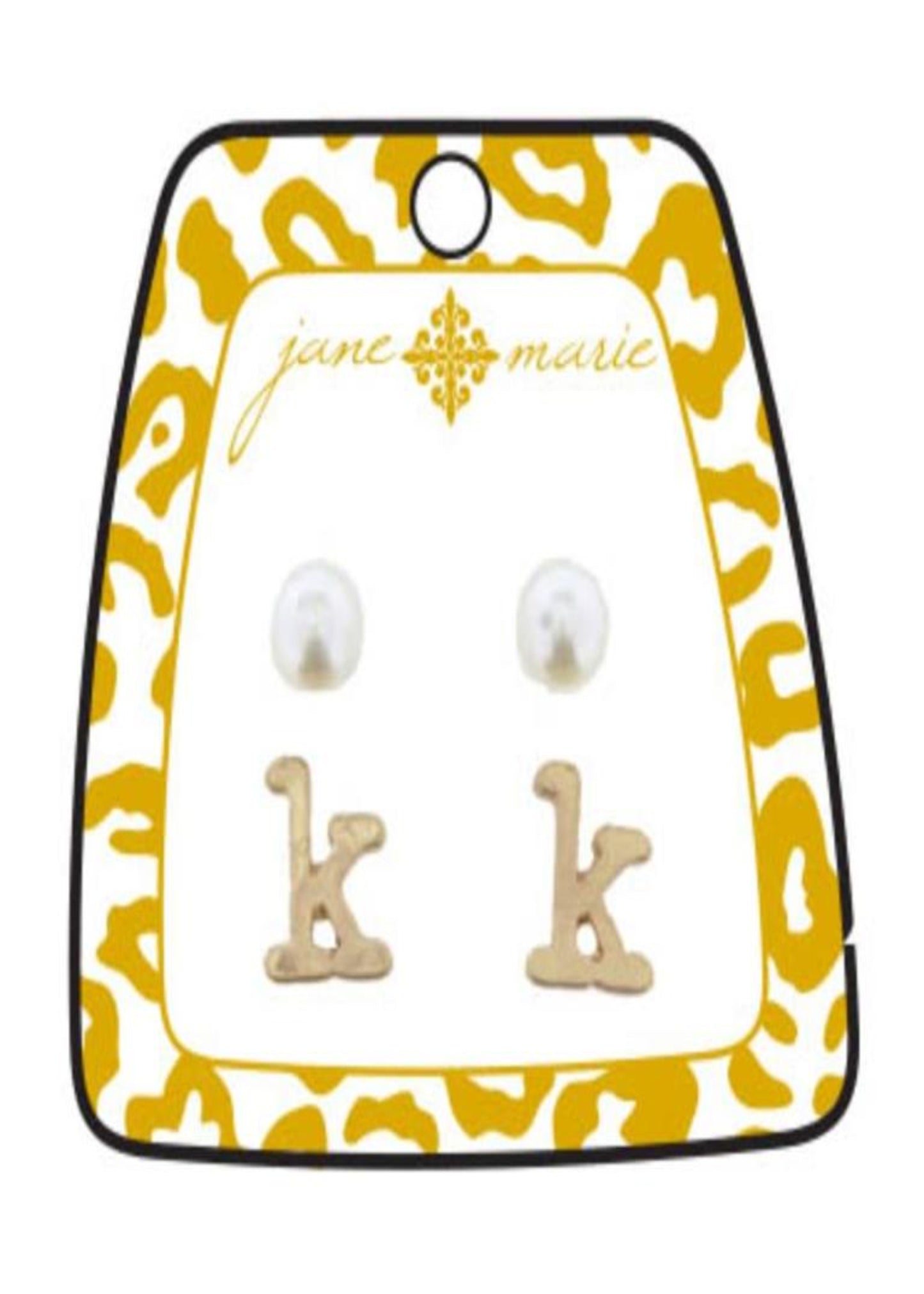 Gold Block Initial with Pearl Stud Earring