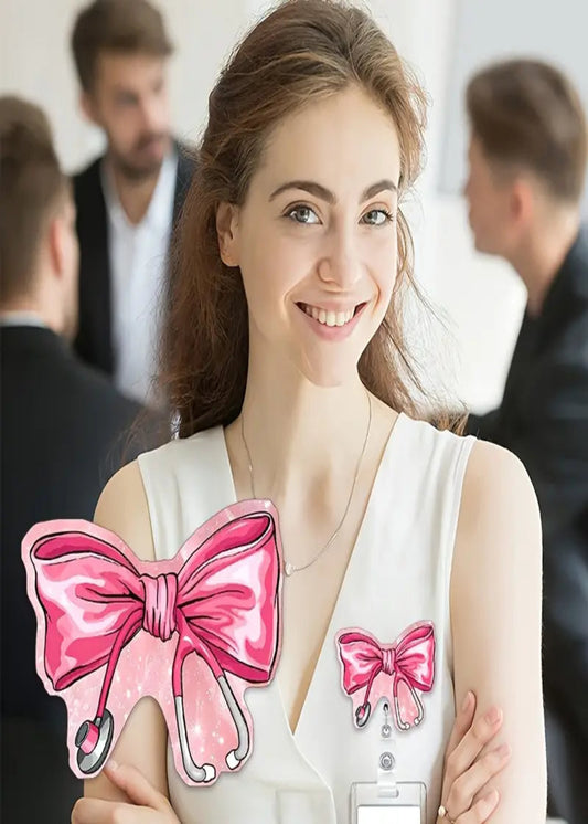 Cute Pink Bow Retractable Badge Reels: Bows