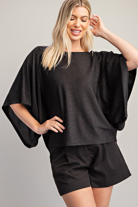 KIMONO SLEEVE KNIT TOP- BLACK