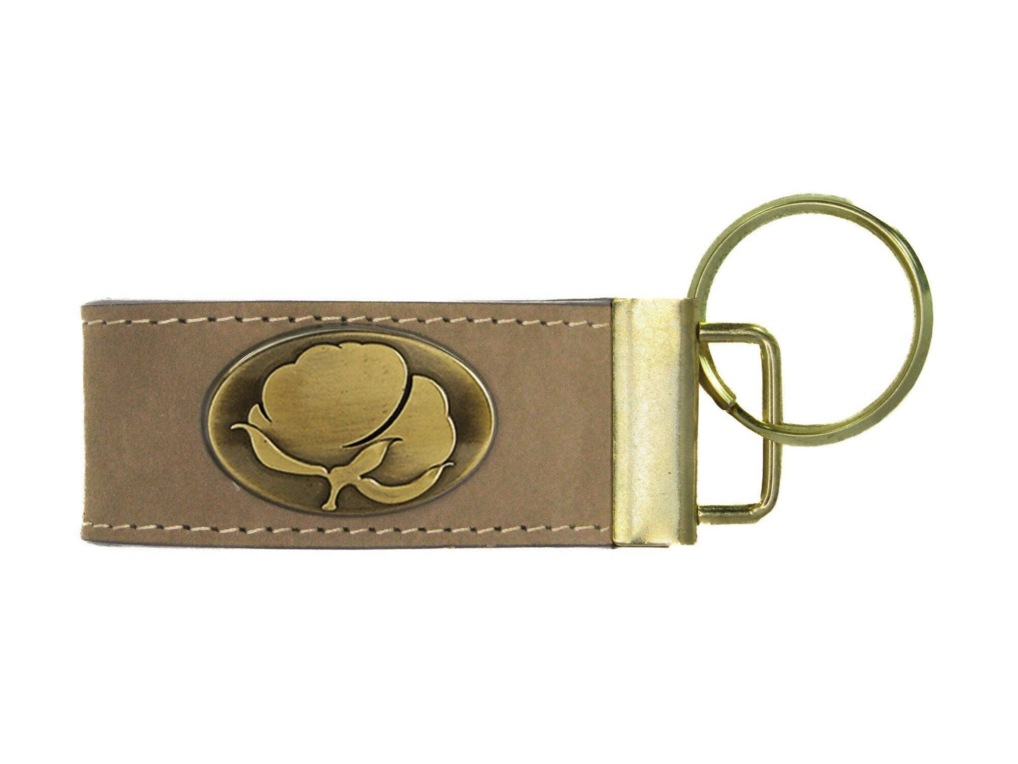 Leather Loop Key Fob. Crazyhorse Full Grain Leather With Antique Brass Logo. American Flag, Shotshell, SC Palmetto, Cotton Boll