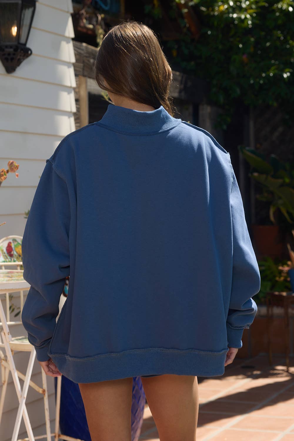 Solid Reversible Mock Neck Sweatshirt Top