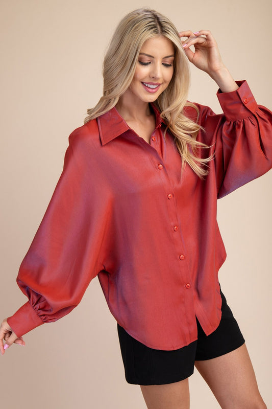 VOLUMINOUS SLEEVE BLOUSE-RUST