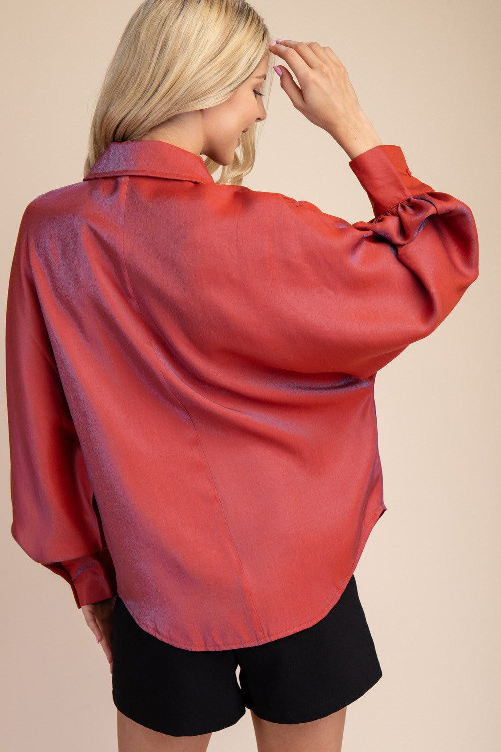 VOLUMINOUS SLEEVE BLOUSE-RUST