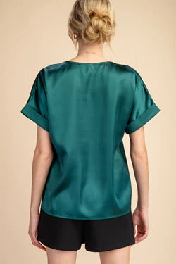 V-NECK SHORT SLEEVE TOP- HUNTER GREEN