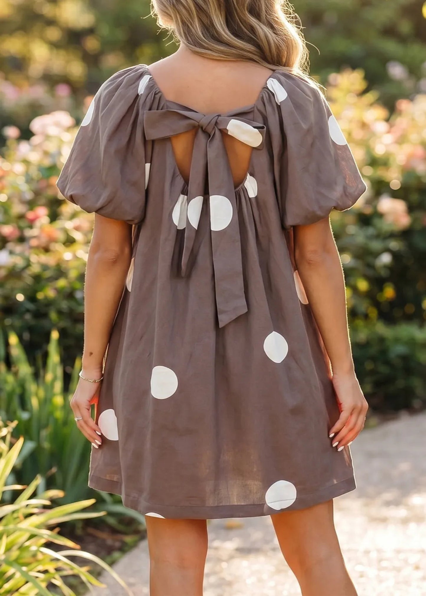 JOSIE DRESS - BROWN & WHITE POLKA DOT