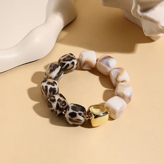 BLOCK BEAD BRACELET - LEOPARD/GOLD