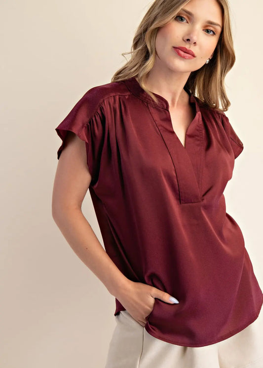 MARI ROUND NECK TOP - WINE