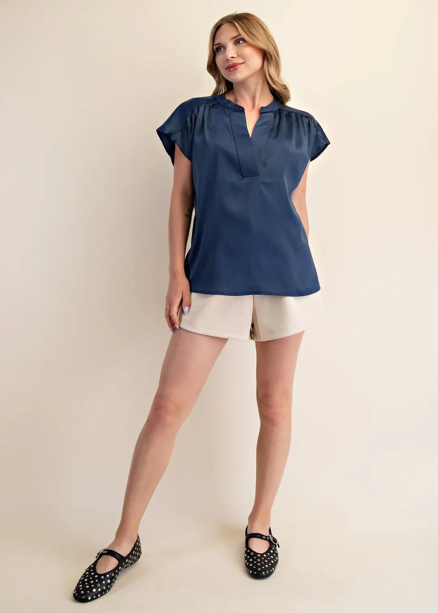 CAMI ROUND NECK TOP - NAVY