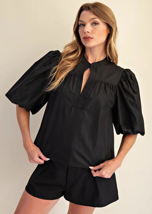 CALLIE V NECK TOP - BLACK