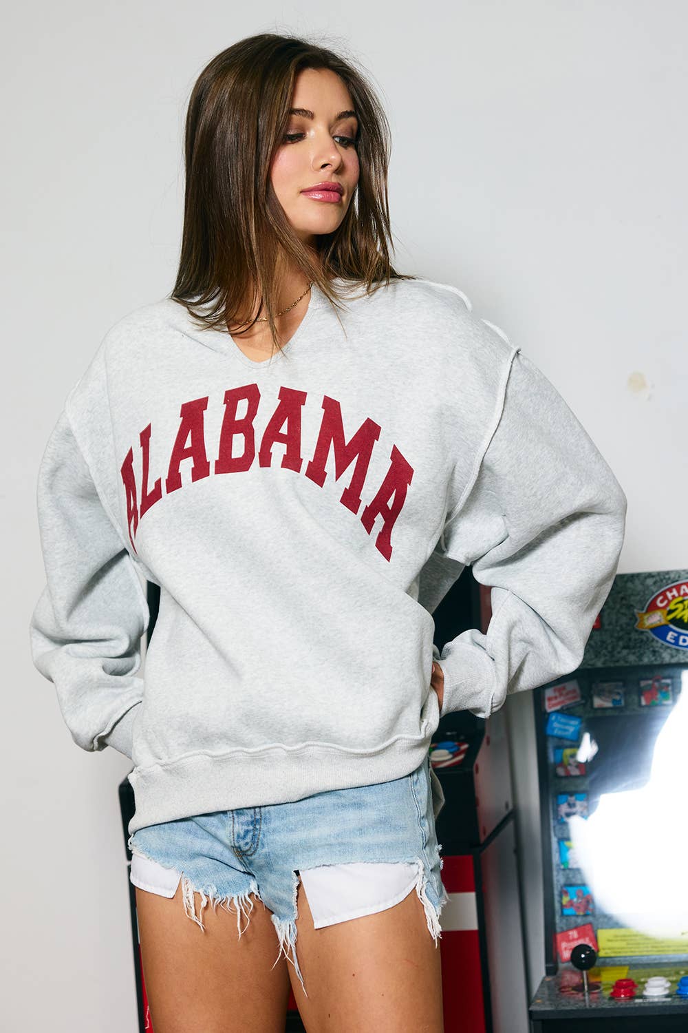 'Alabama/AL' Reversible Oversized V-NECK Pullover