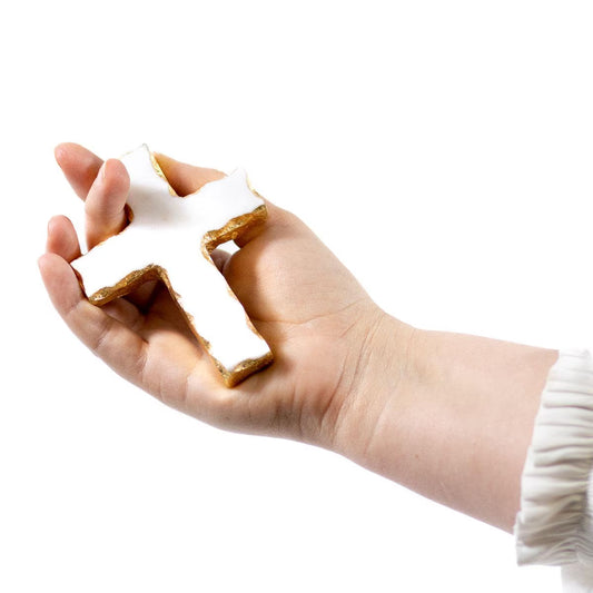 MARBLE PRAYER CROSS   White/Gold   3x4x0.6