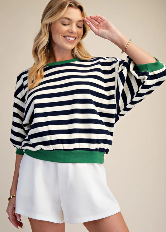DAILEE TOP - NAVY STRIPE