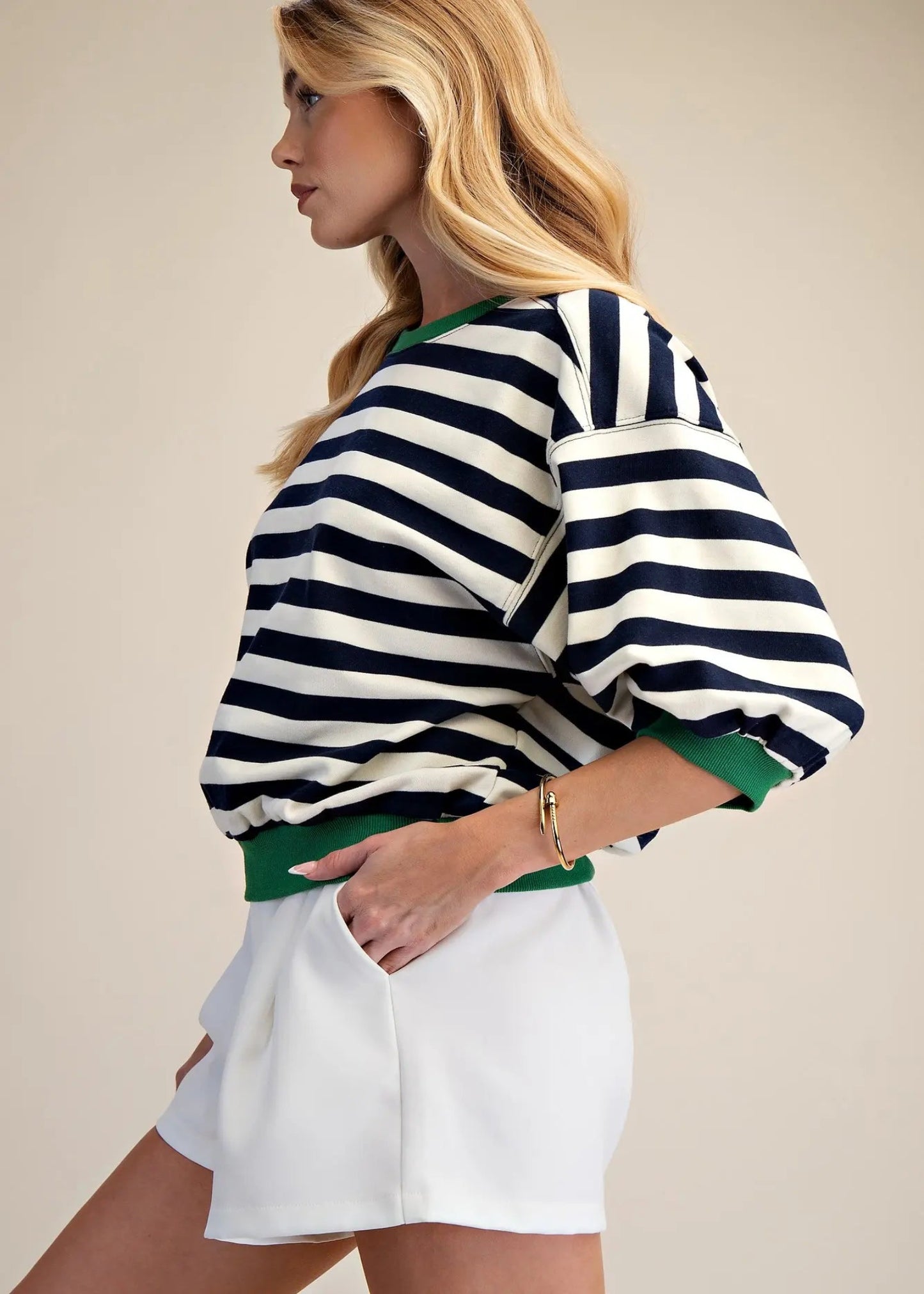 DAILEE TOP - NAVY STRIPE