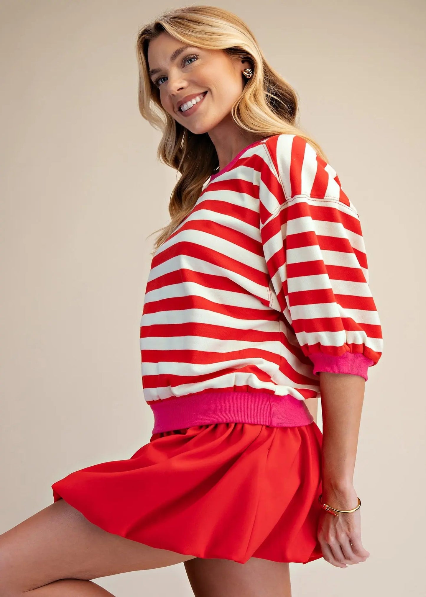 DAILEE TOP - RED STRIPE