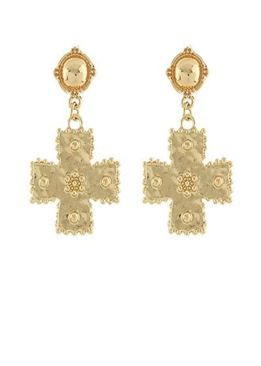 Textured Cross Drop Earrings