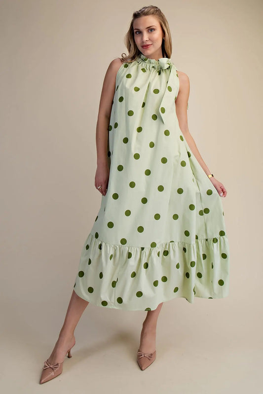 ELLORY POLKA DOT MIDI DRESS-SAGE