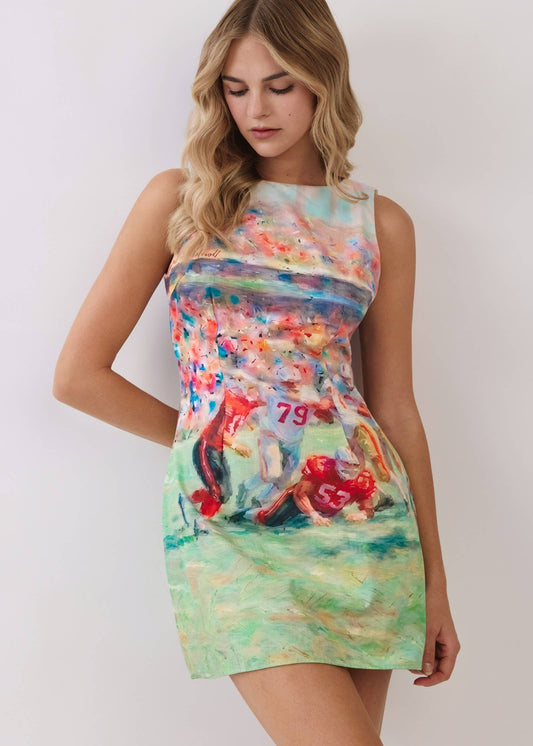 Abstract Football Print Open Back Mini Dress