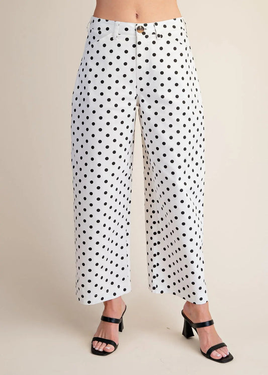 MAYLEE CASUAL PANTS BARREL LEG POLKA DOT-WHITE