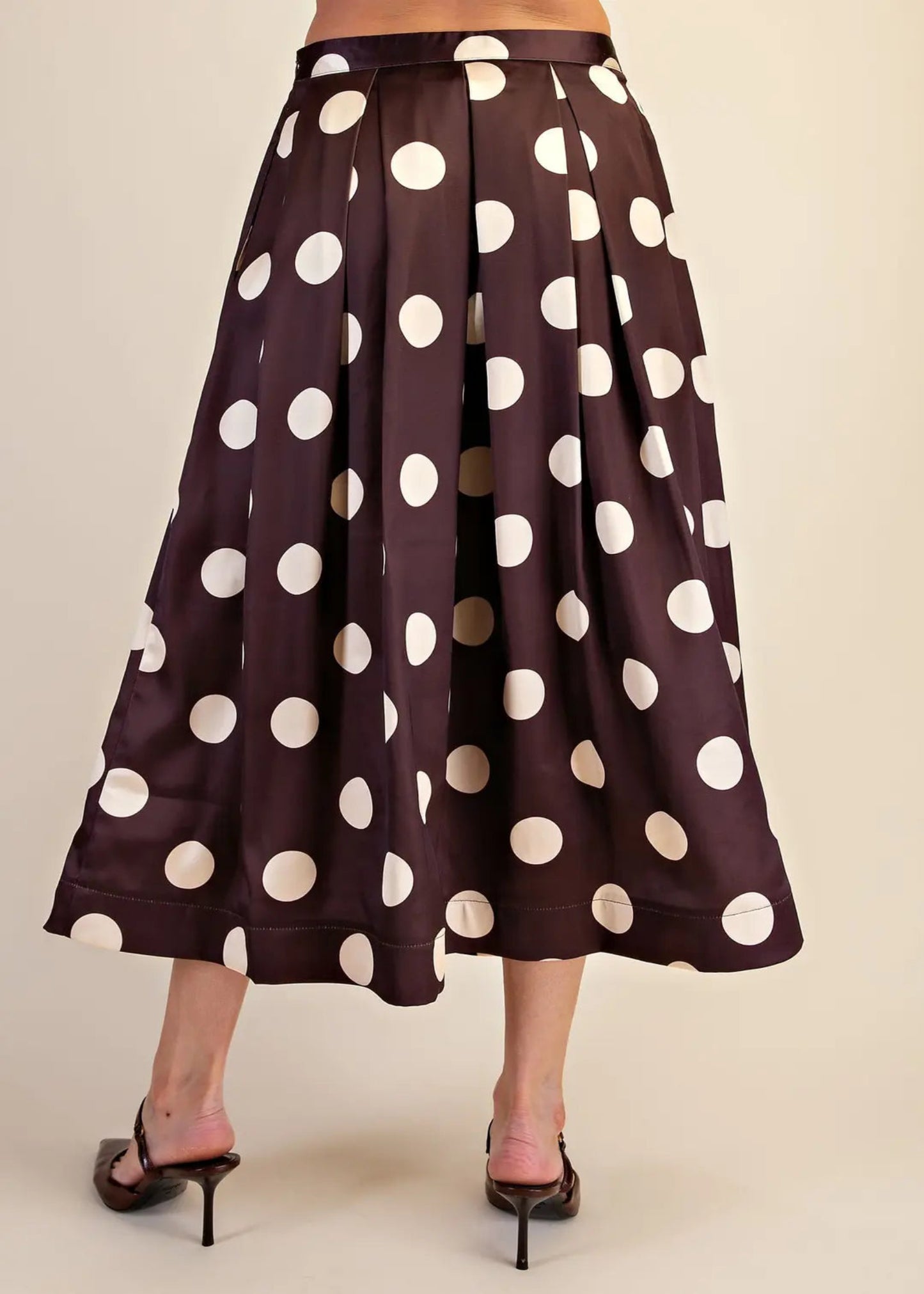 HIGH WAIST PLEATED MIDI POLKA DOT SKIRT