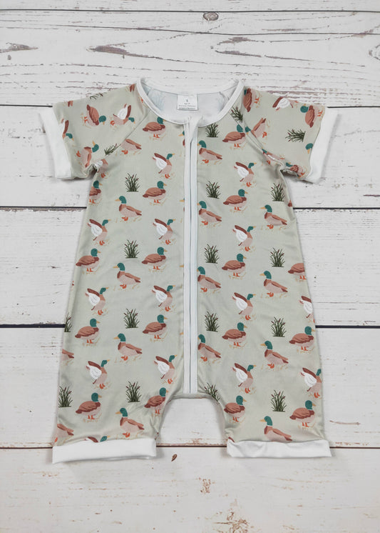 Baby Boy Duck Printed Zip Romper