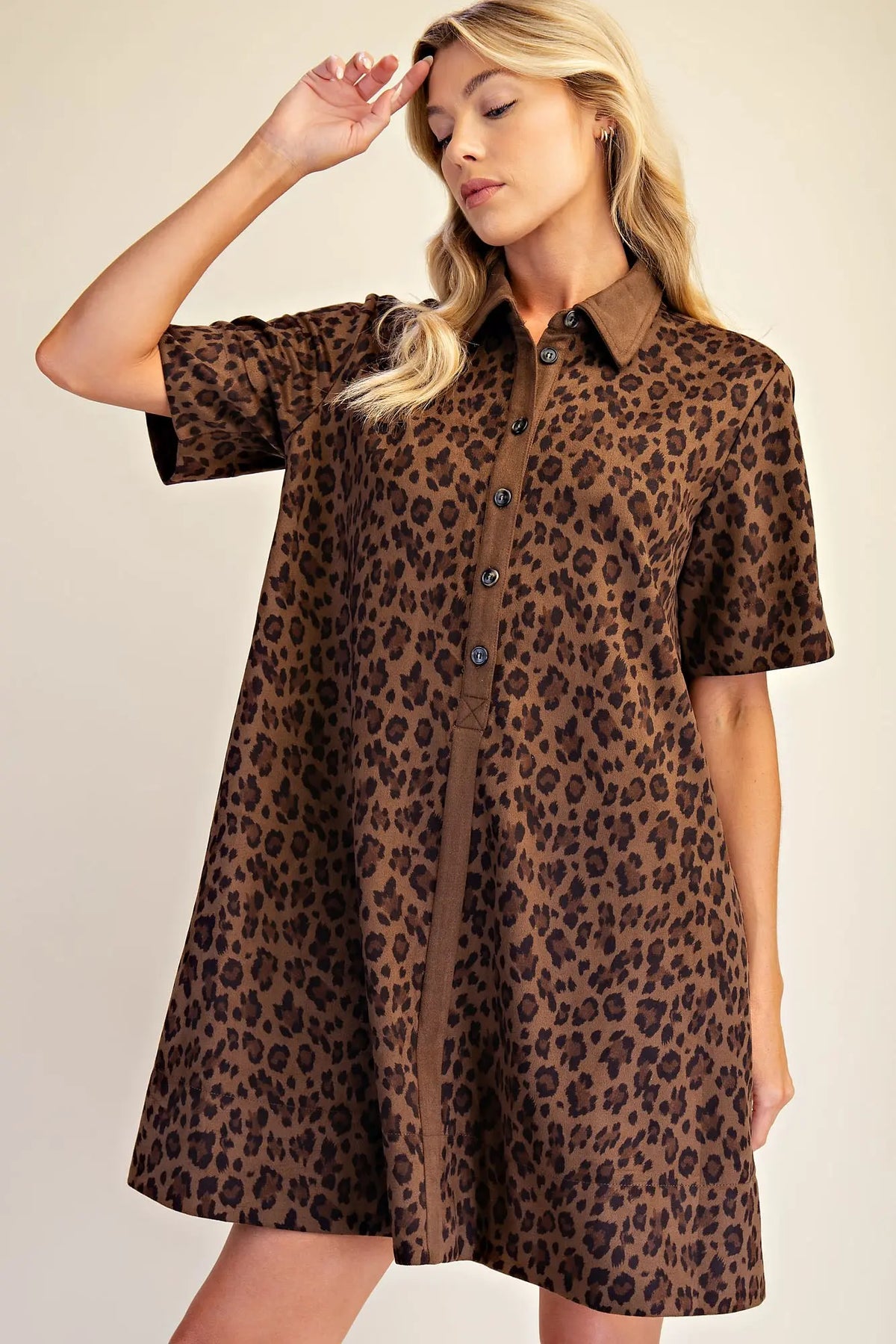 Animal Print Mini Dress-Brown