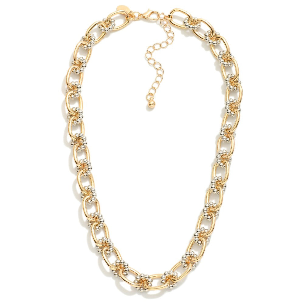 Chain Link necklace Featuring Metal Tone Bubble Links - GOLD/SILVER