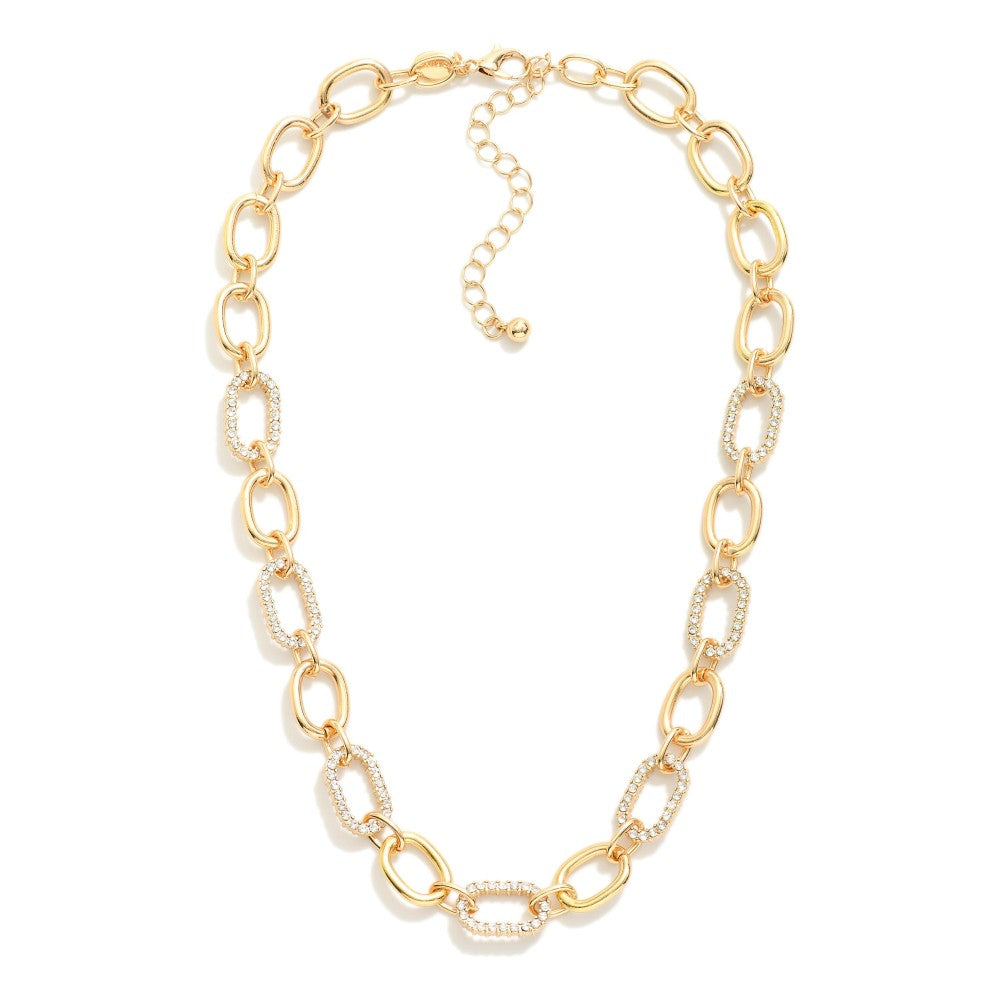 Chain Link Necklace Featuring Rhinestone Studded Links