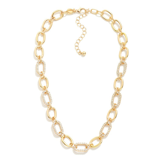 Chain Link Necklace Featuring Rhinestone Studded Links