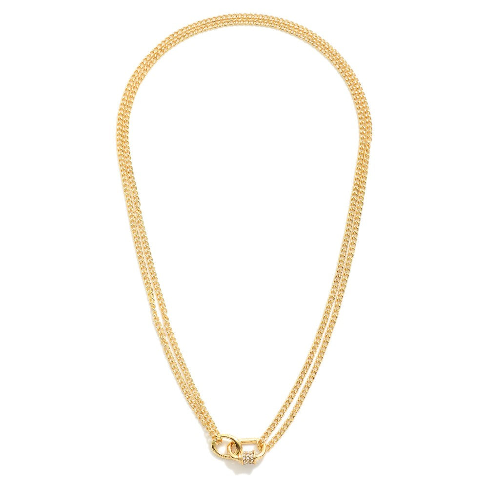 Layered Chain Link Necklace Featuring Carabiner Link & Oval Clasp