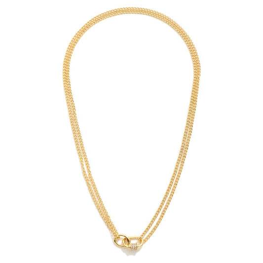 Layered Chain Link Necklace Featuring Carabiner Link & Oval Clasp