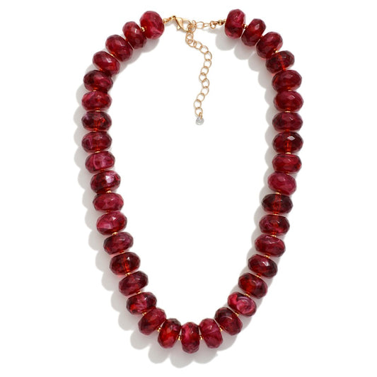 Marbled Acetate Faceted Bead Necklace - BURGUNDY