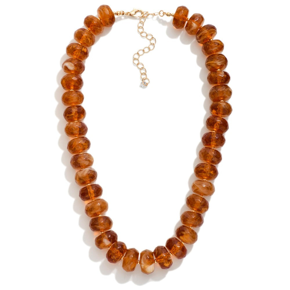 Marbled Acetate Faceted Bead Necklace - TORTOISE