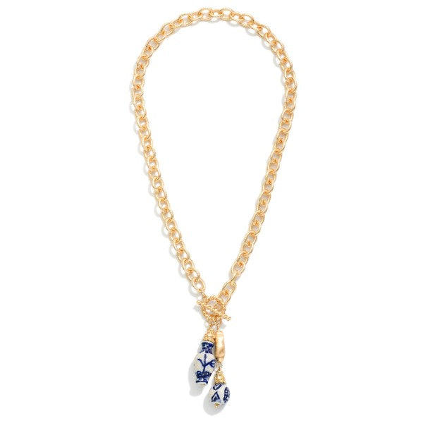GOLD CHAIN NECKLACE WITH BLUE AND WHITE
