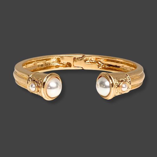 Monica Vintage Gold Spring Hinge Bracelet With Pearl