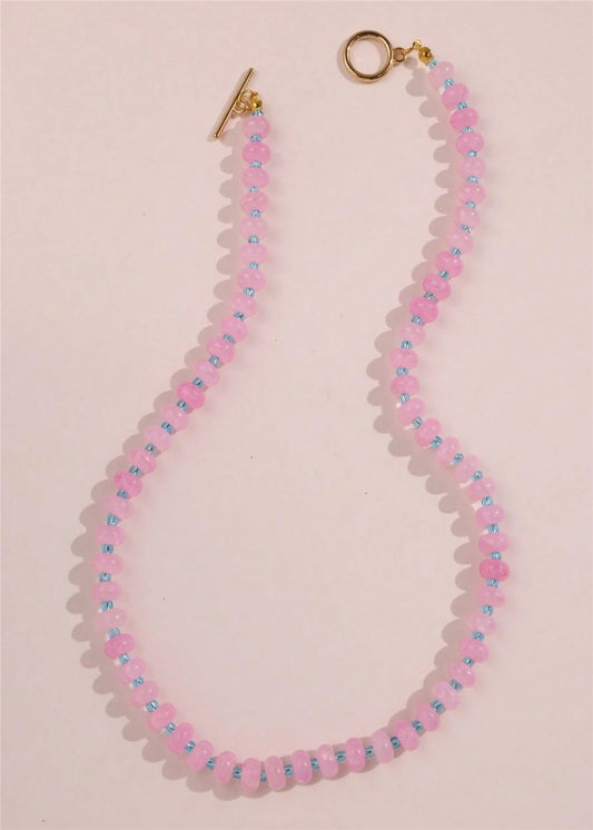 Bohemian Colorful Faux Gemstone Necklace - PINK/BLUE
