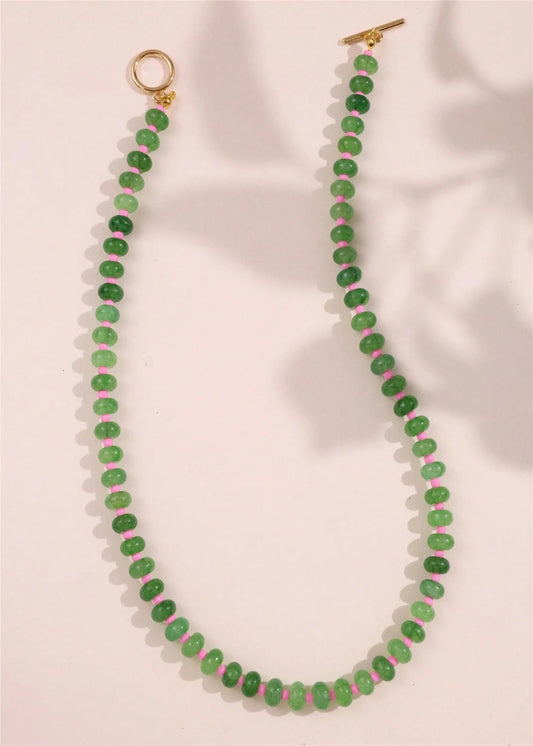Bohemian Colorful Faux Gemstone Necklace - GREEN/PINK
