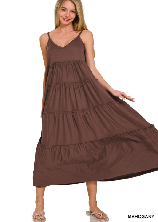 Cami Maxi Tiered Dress-Mahogany