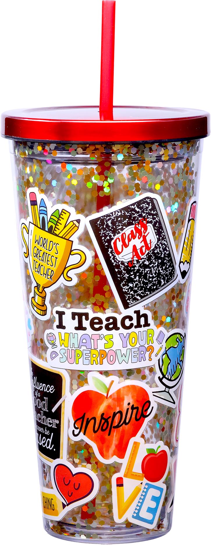 TEACHER STICKER 32OZ GLITTER CUP