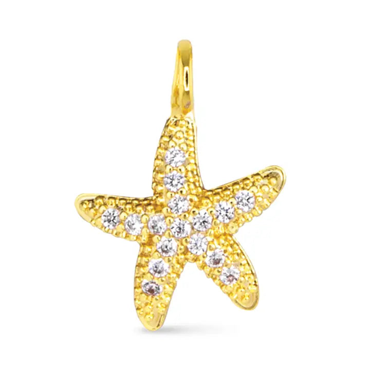 Cz Starfish Necklace Charm - Gold