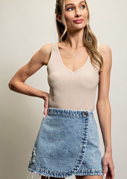 STELLA WRAP MINI SKIRT-DENIM